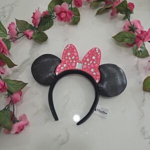 Official Disney Mini Mouse Ears With Pink Gemstone Bow Tie 🎀